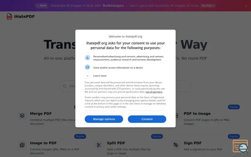 Screenshot of iHatePDF