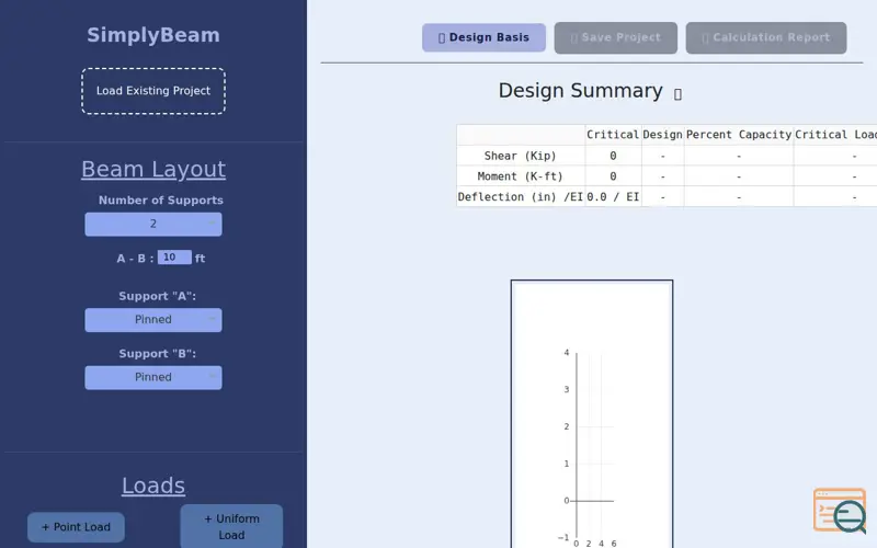 Screenshot of SimplyBeam , a launch using Plotly Dash