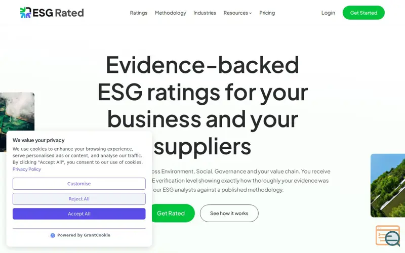 Screenshot of ESG Rated, a launch using GrantCookie