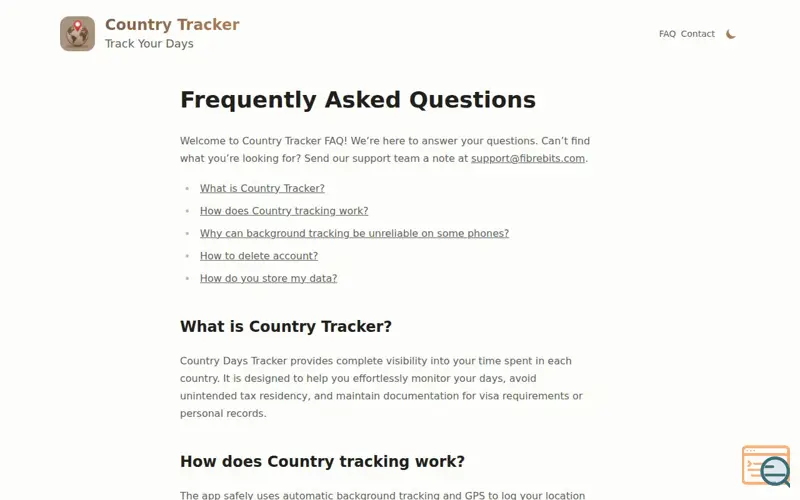 Screenshot of Country Days Tracker