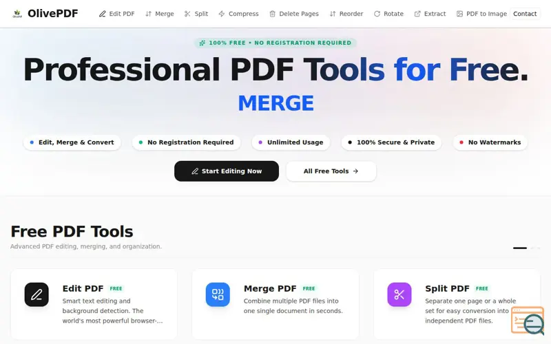 Screenshot of OlivePDF