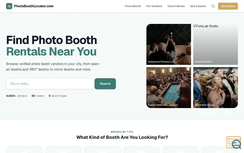 Screenshot of PhotoBoothLocator.com