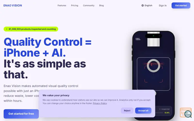 Screenshot of Enao Vision, a launch using Prerender.io