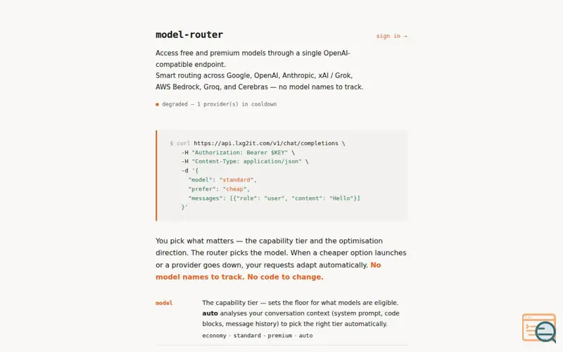 Screenshot of Model Router
