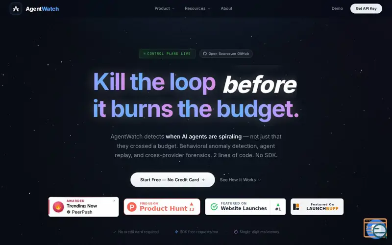 Screenshot of AgentWatch, a launch using Howler.js