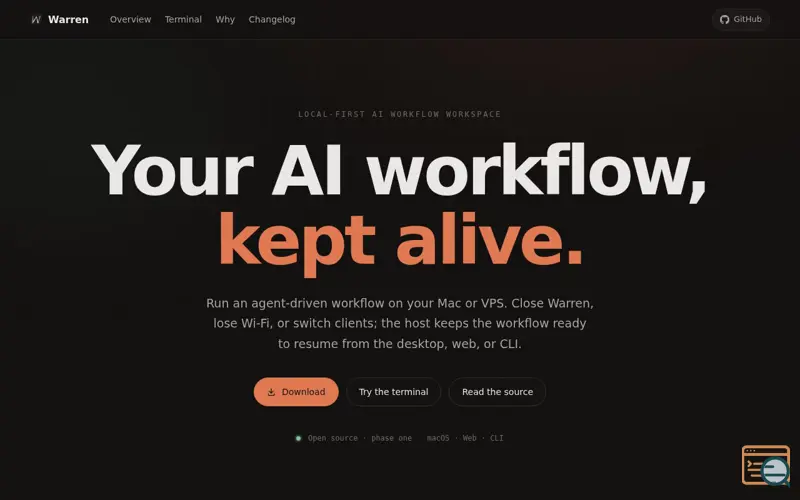 Screenshot of Warren — Your terminal, kept alive.