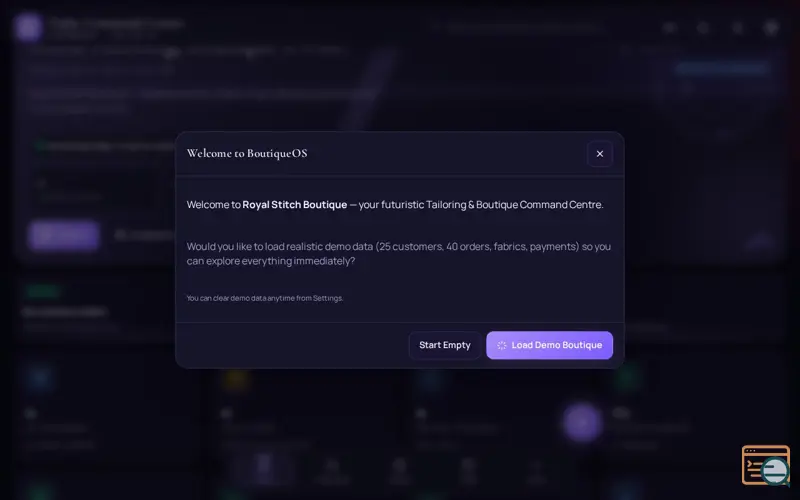 Screenshot of BoutiqueOS — Boutique Command Centre