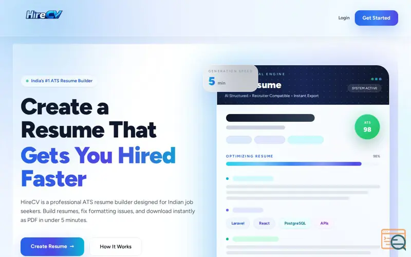 Screenshot of HireCV