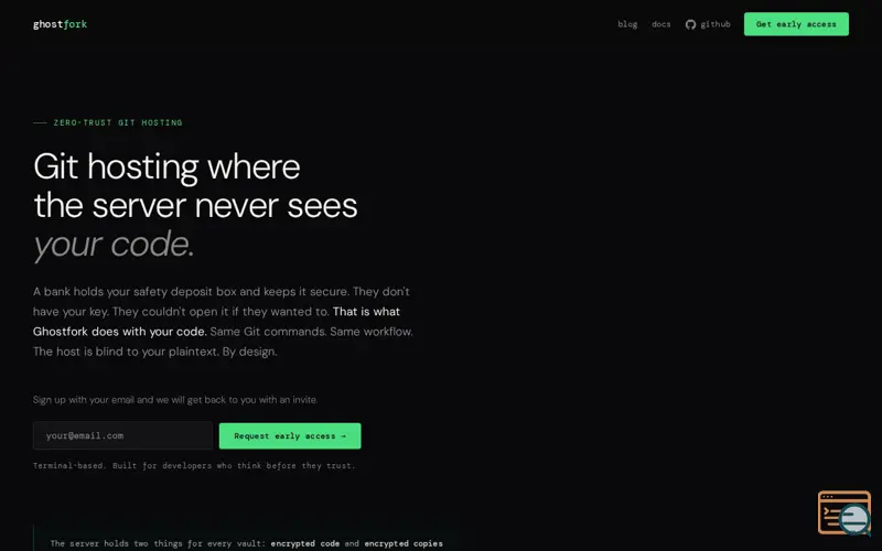 Screenshot of Ghostfork — Git hosting where the server never sees your code