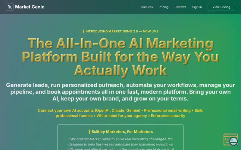 Screenshot of Market Genie 2.0 AI Marketing System 