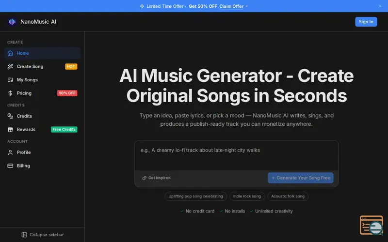 Screenshot of NanoMusic AI