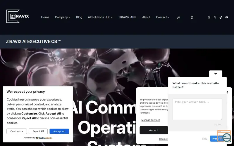 Screenshot of ZIRAVIX AI EXECUTIVE OS™, a launch using WooCommerce Payments