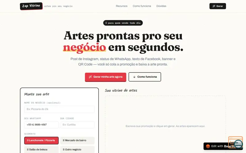 Screenshot of Zap Vitrine · Artes para o seu negócio