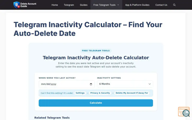 Screenshot of Telegram Inactivity Calculator