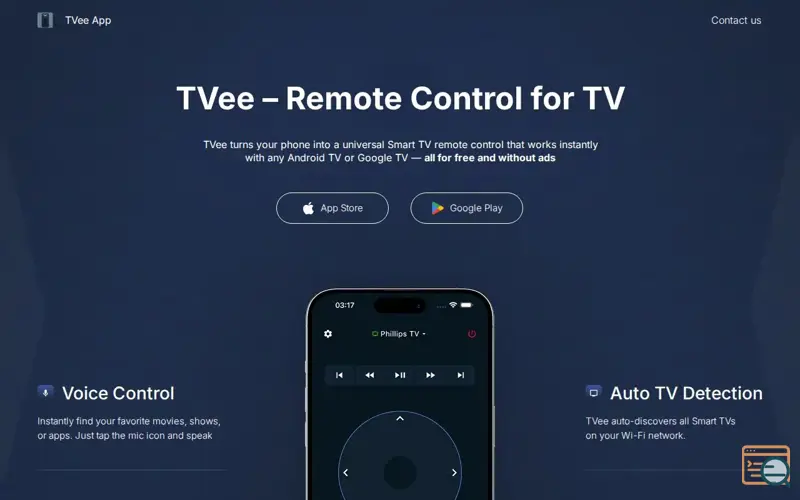 Screenshot of TVee — Universal Remote App for Smart TV, a launch using DDoS-Guard