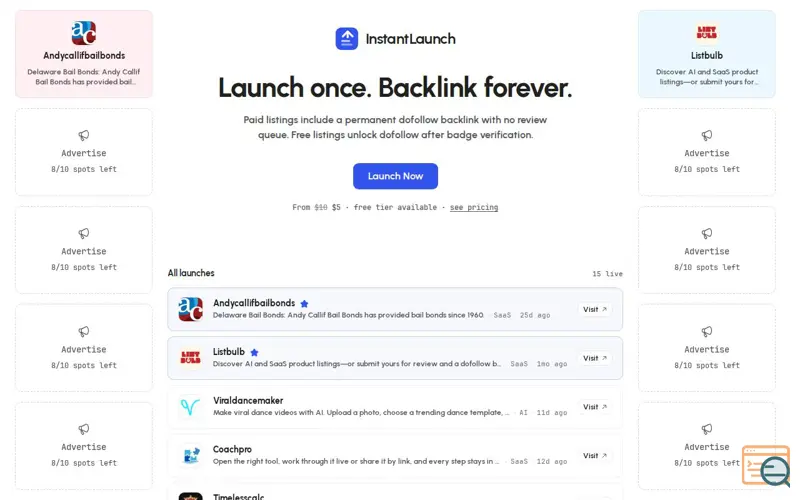 Screenshot of Instant Launch, a launch using Huzzler