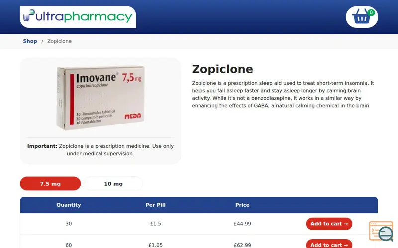 Screenshot of Buy Zopiclone Tablets in UK, a launch using OffshoreRacks