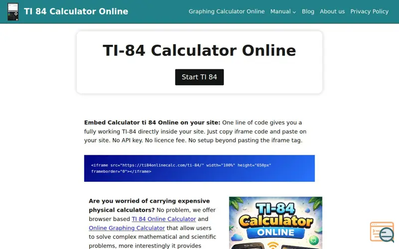 Screenshot of Ti 84 Calculator Online