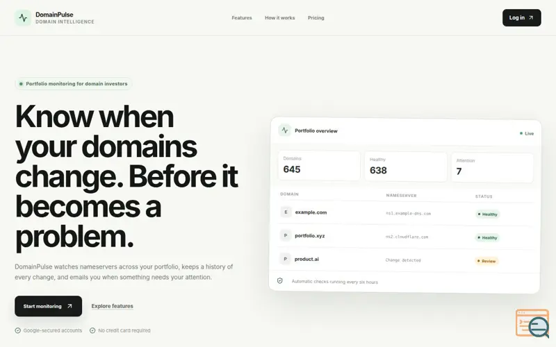 Screenshot of DomainPulse — Domain Monitoring