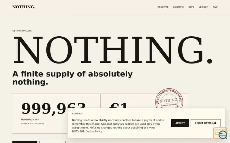 Screenshot of NOTHING.