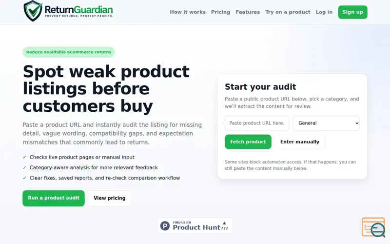 Screenshot of ReturnGuardian, a launch using CyberPanel