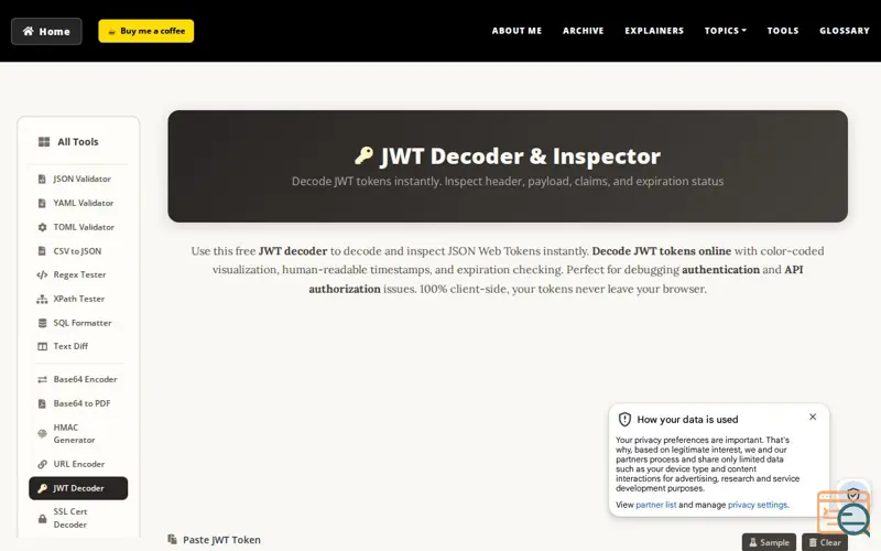 Screenshot of JWT Decoder & Inspector