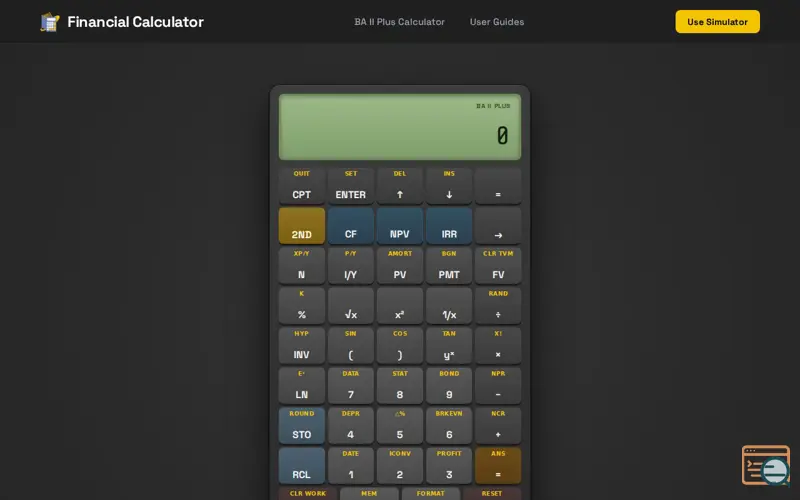 Screenshot of Free BA II Plus Calculator Online