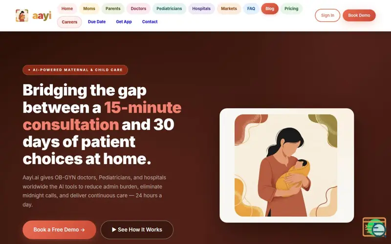 Screenshot of Aayi.ai — AI Pregnancy & Maternal Health App for Doctors | India's #1 OB-GYN Platform