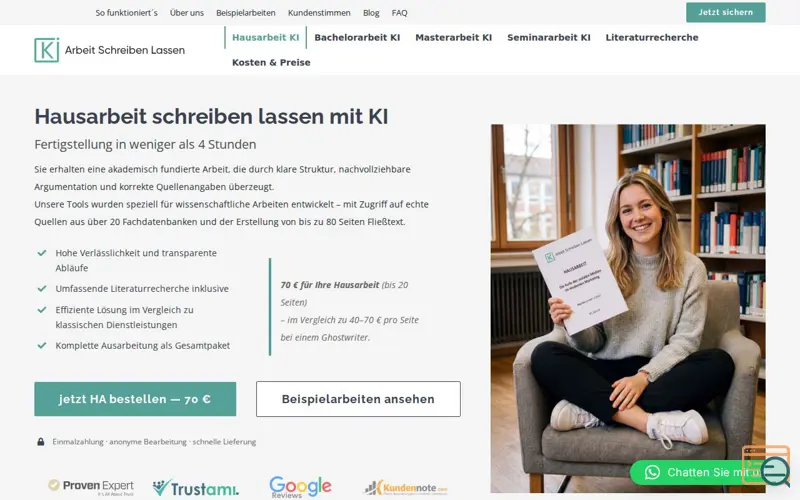 Screenshot of KI Arbeit Schreiben Lassen