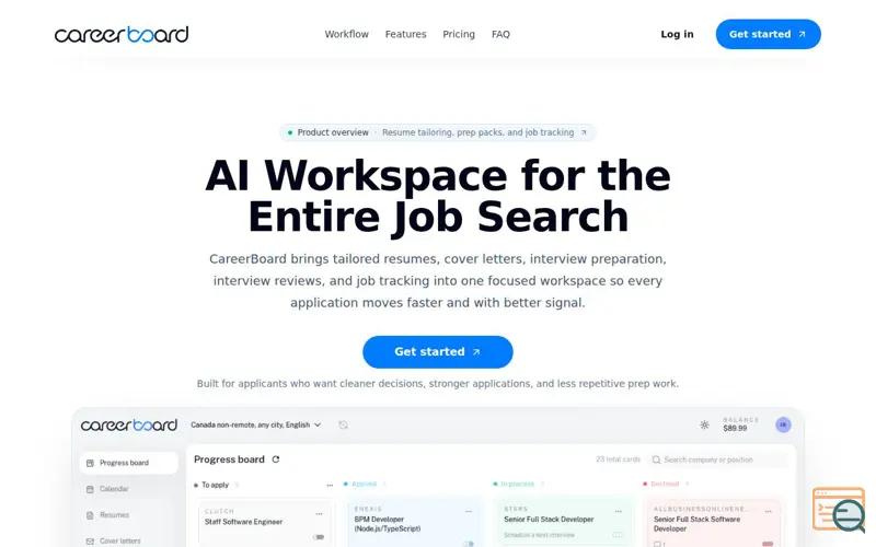 Screenshot of CareerBoard