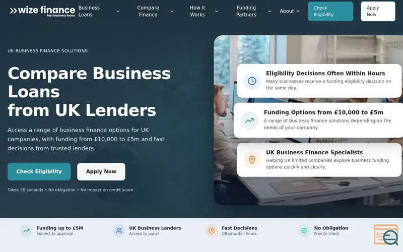 Screenshot of Wize Finance Eligibility Check, a launch using Snitcher