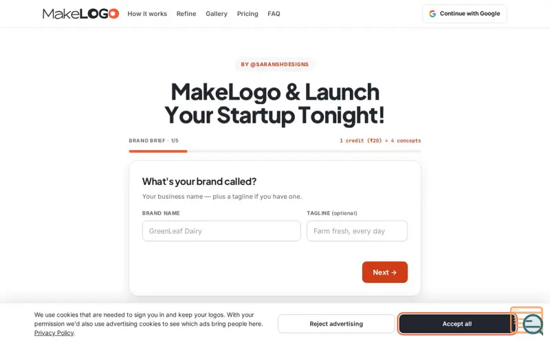 Screenshot of MakeLogo — AI logo maker for your brand