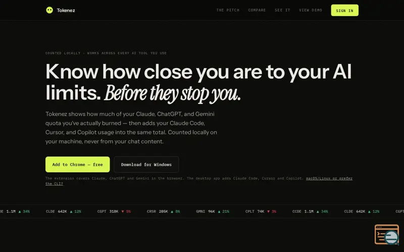 Screenshot of Tokenez — The real number behind your AI habit.