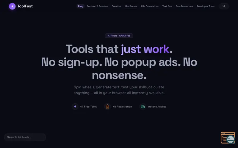 Screenshot of ToolFast — 39 Free Browser Tools