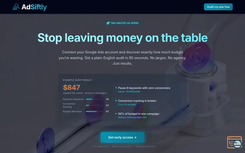 Screenshot of AdSiftly