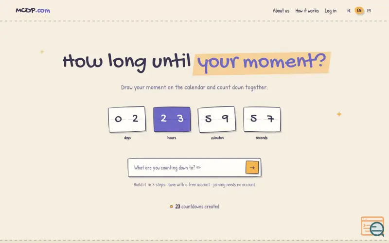 Screenshot of MyCountDownPage.com — Maak jouw eigen countdown pagina