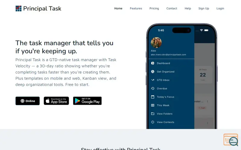 Screenshot of Principal Task