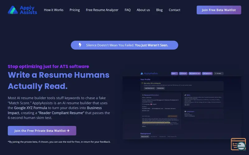 Screenshot of ApplyAssists