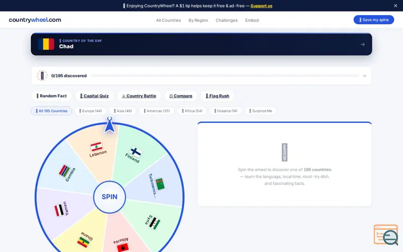 Screenshot of CountryWheel