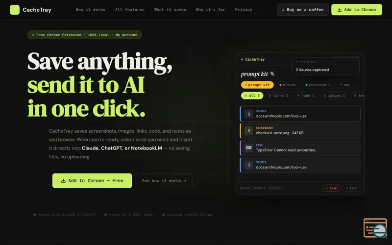 Screenshot of CacheTray