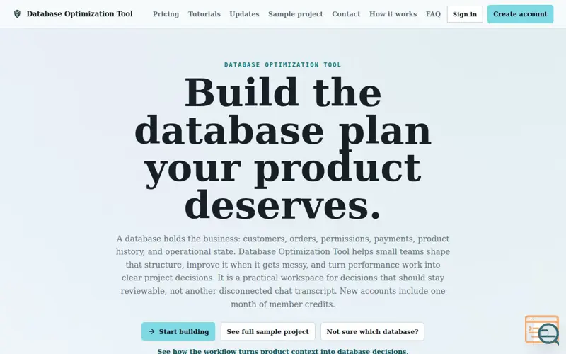 Screenshot of Database Optimization Tool