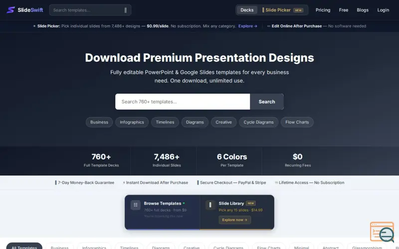 Screenshot of SlideSwift — PowerPoint Templates, a launch using Nextend Social Login