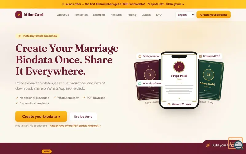 Screenshot of MilanCard