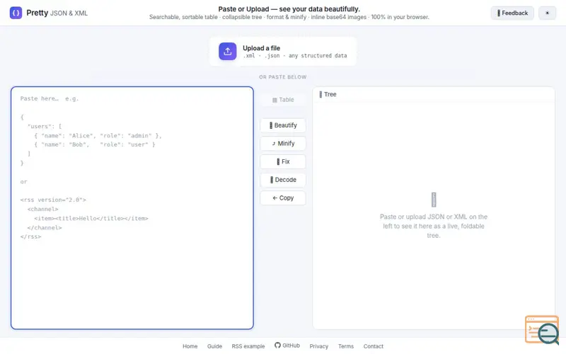 Screenshot of Prettyjsonxml