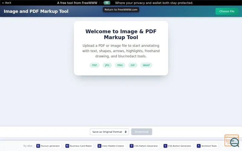 Screenshot of FreeWWW Image & PDF Markup, a launch using Fabric.js