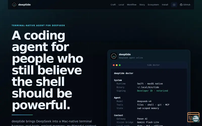 Screenshot of Deeptide -A Native DeepSeek Coding Agent
