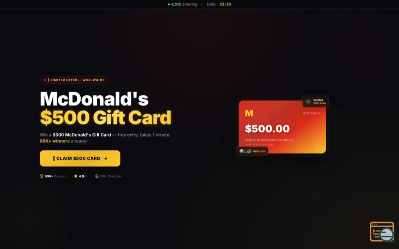 Screenshot of McDonald's $500 Gift Card — Claim Yours!