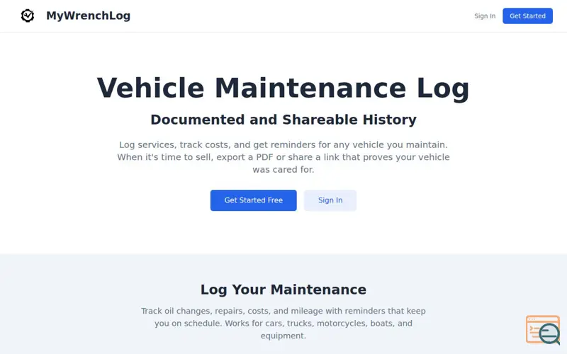 Screenshot of MyWrenchLog