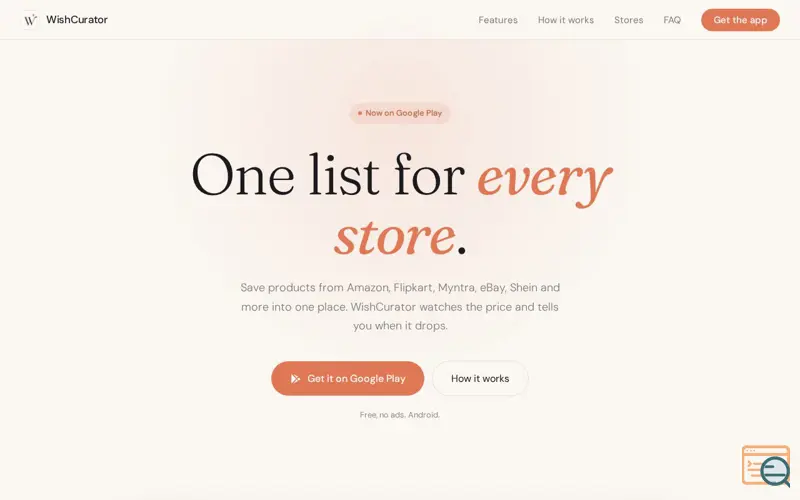Screenshot of WishCurator — Track Price Drops on Your Wishlist | Amazon, eBay, Shein & More