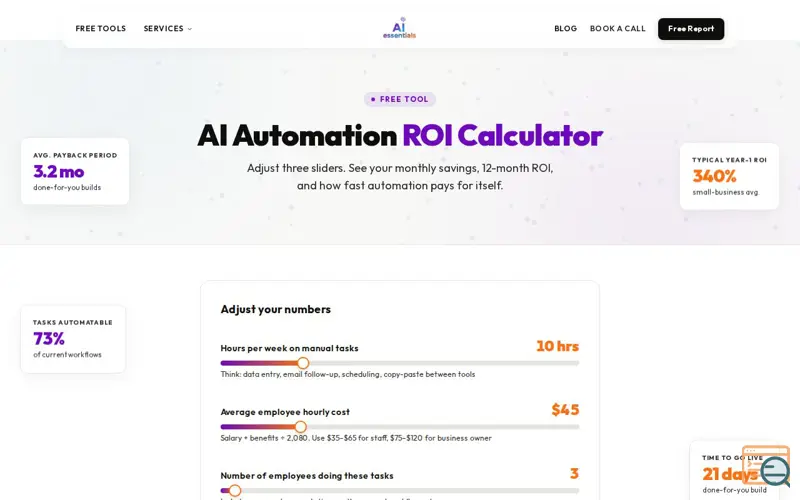 Screenshot of AI Automation ROI Calculator